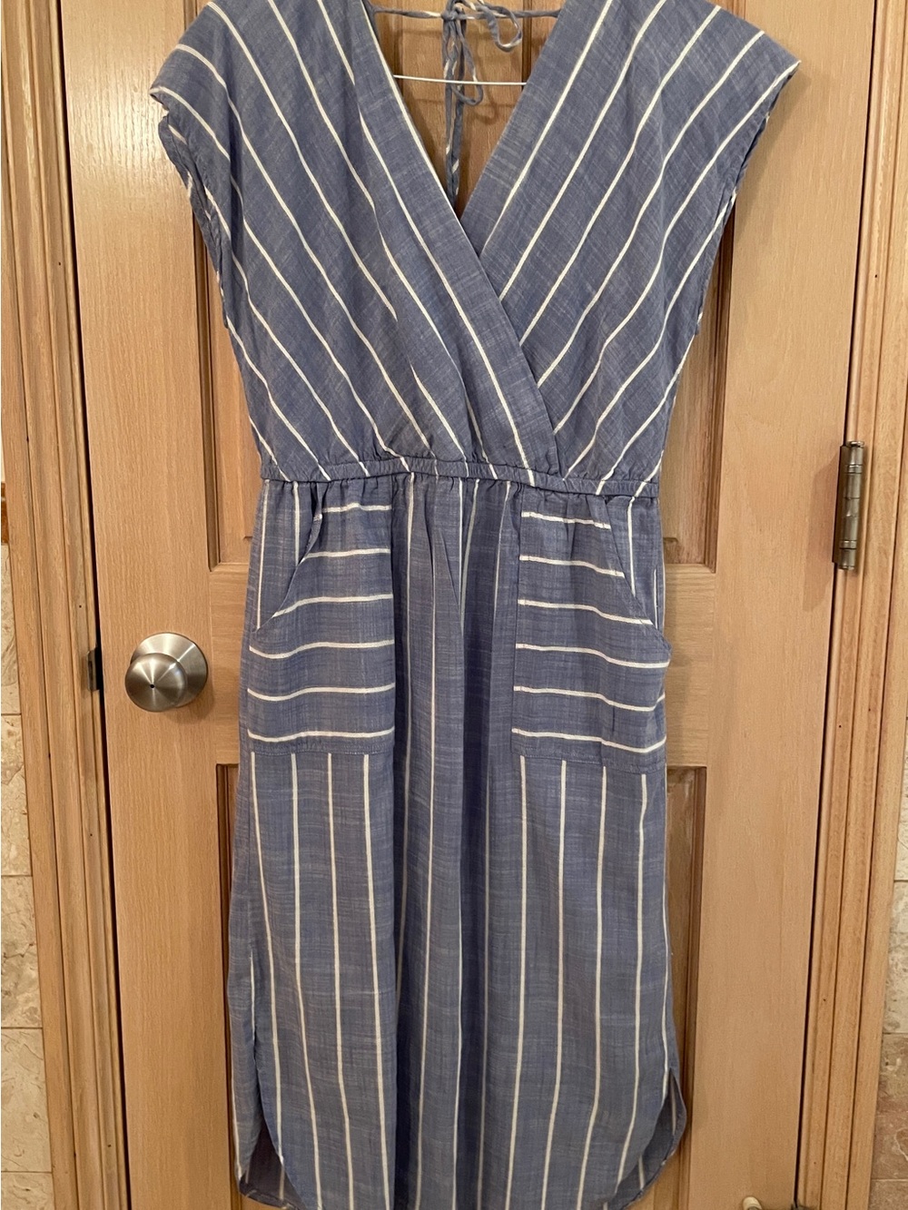 Universal Thread Chambray Blue Striped V-Neck Summer Dress - Picture 2 of 9